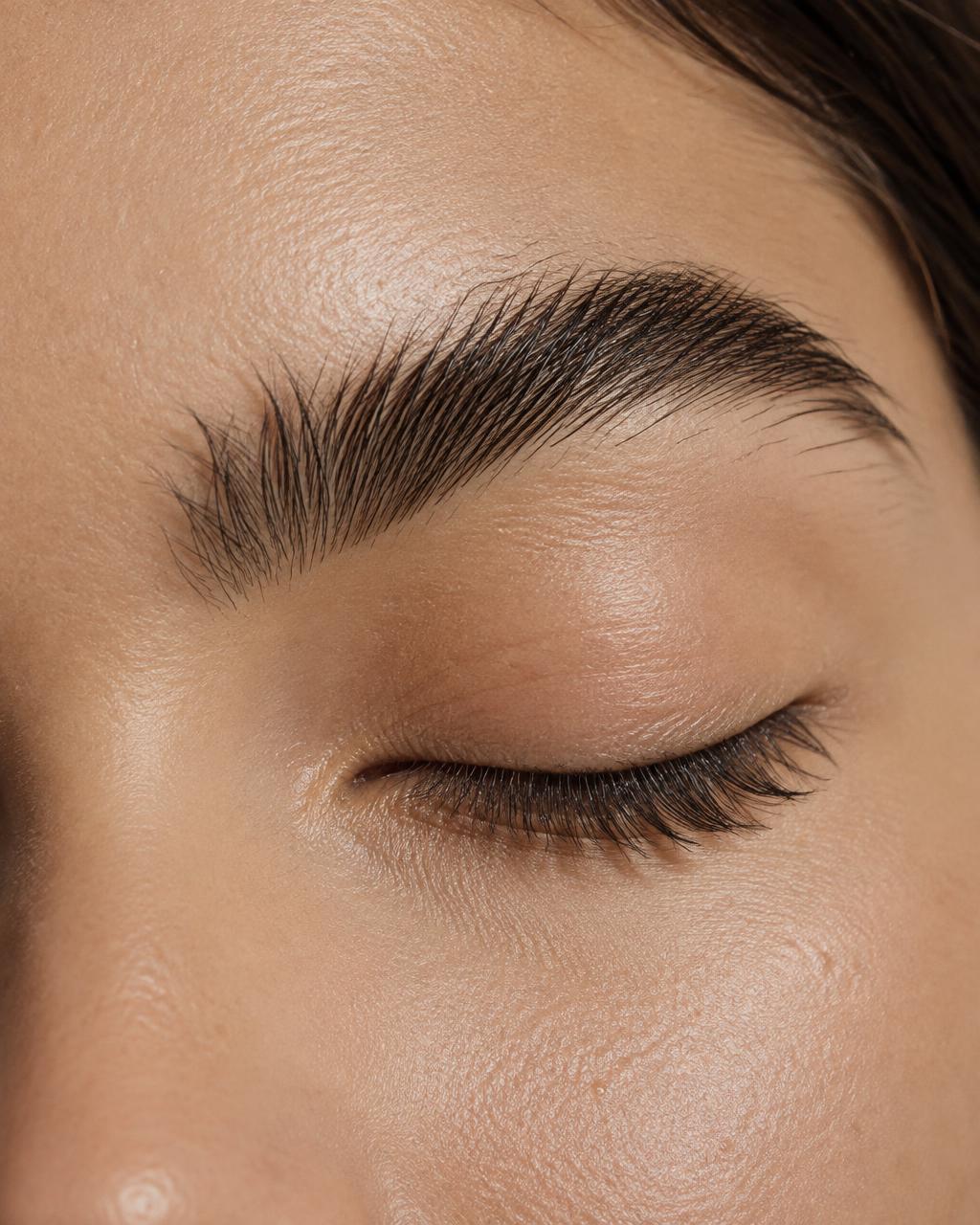A close-up of groomed natural brows