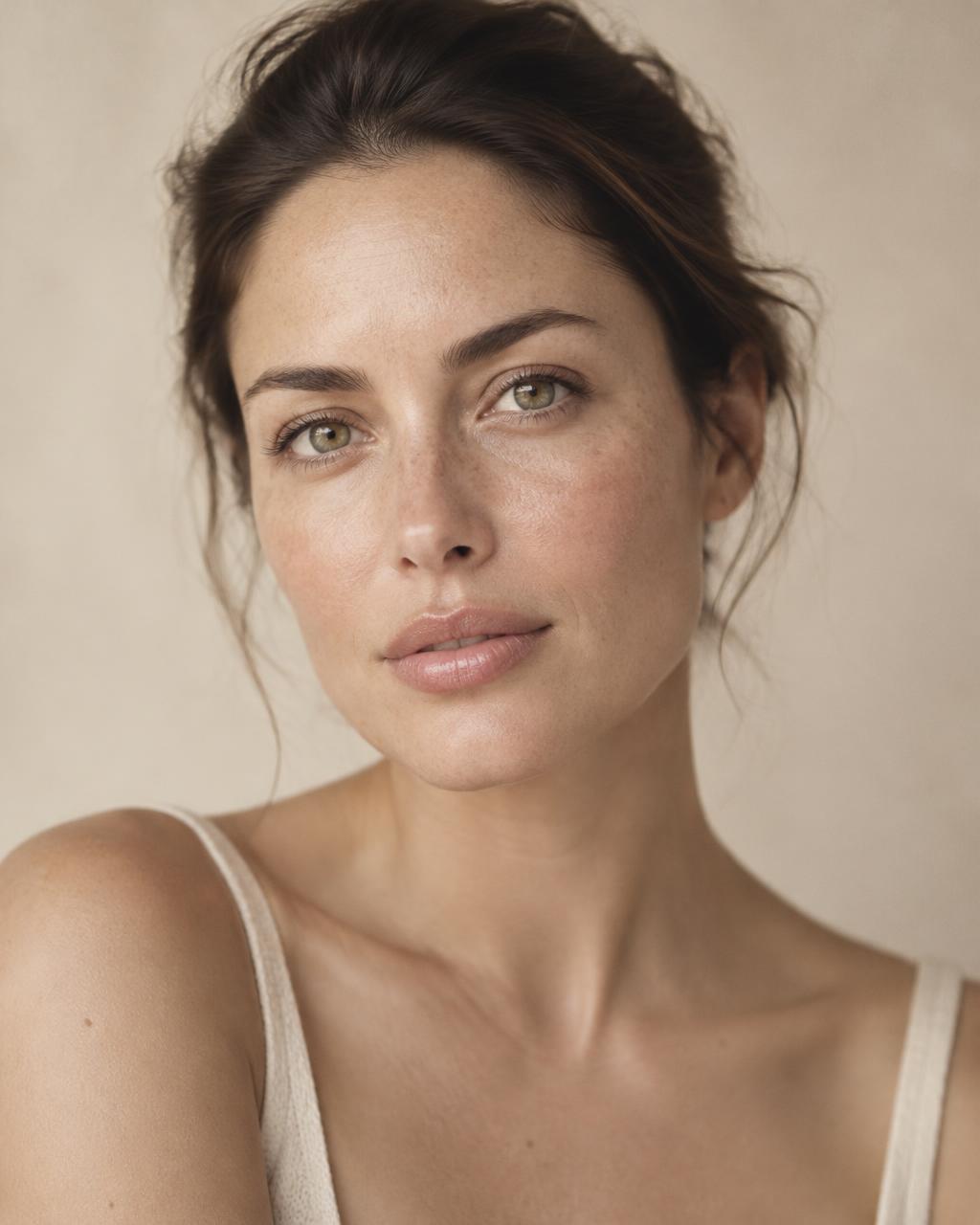 Editorial portrait of a woman with calm, natural skin