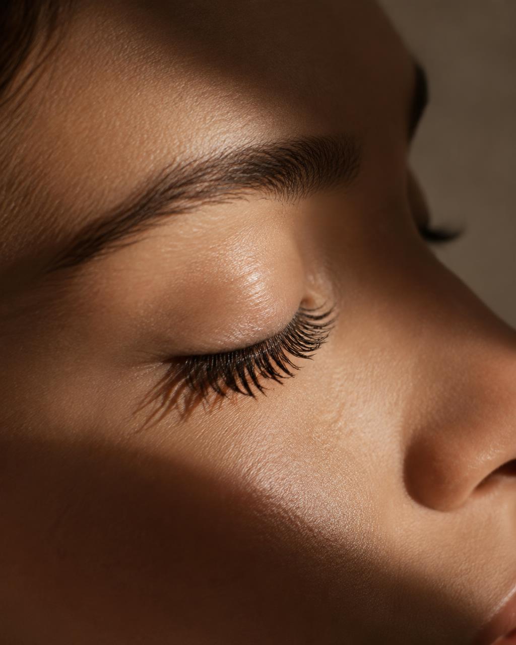 A close-up of lifted natural lashes