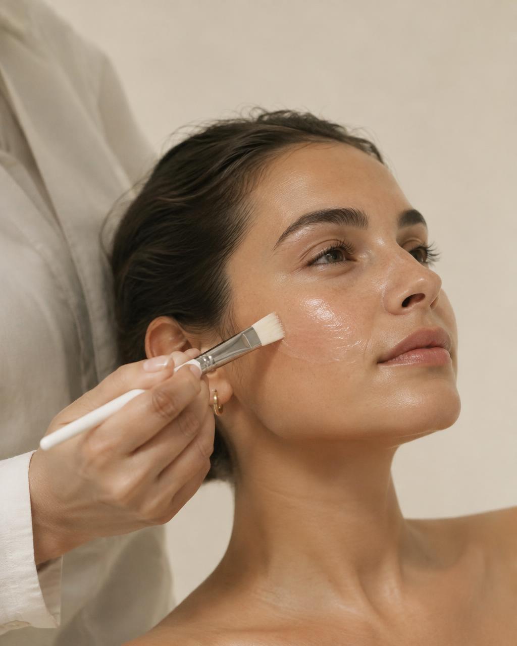 A clinical peel being brushed onto skin